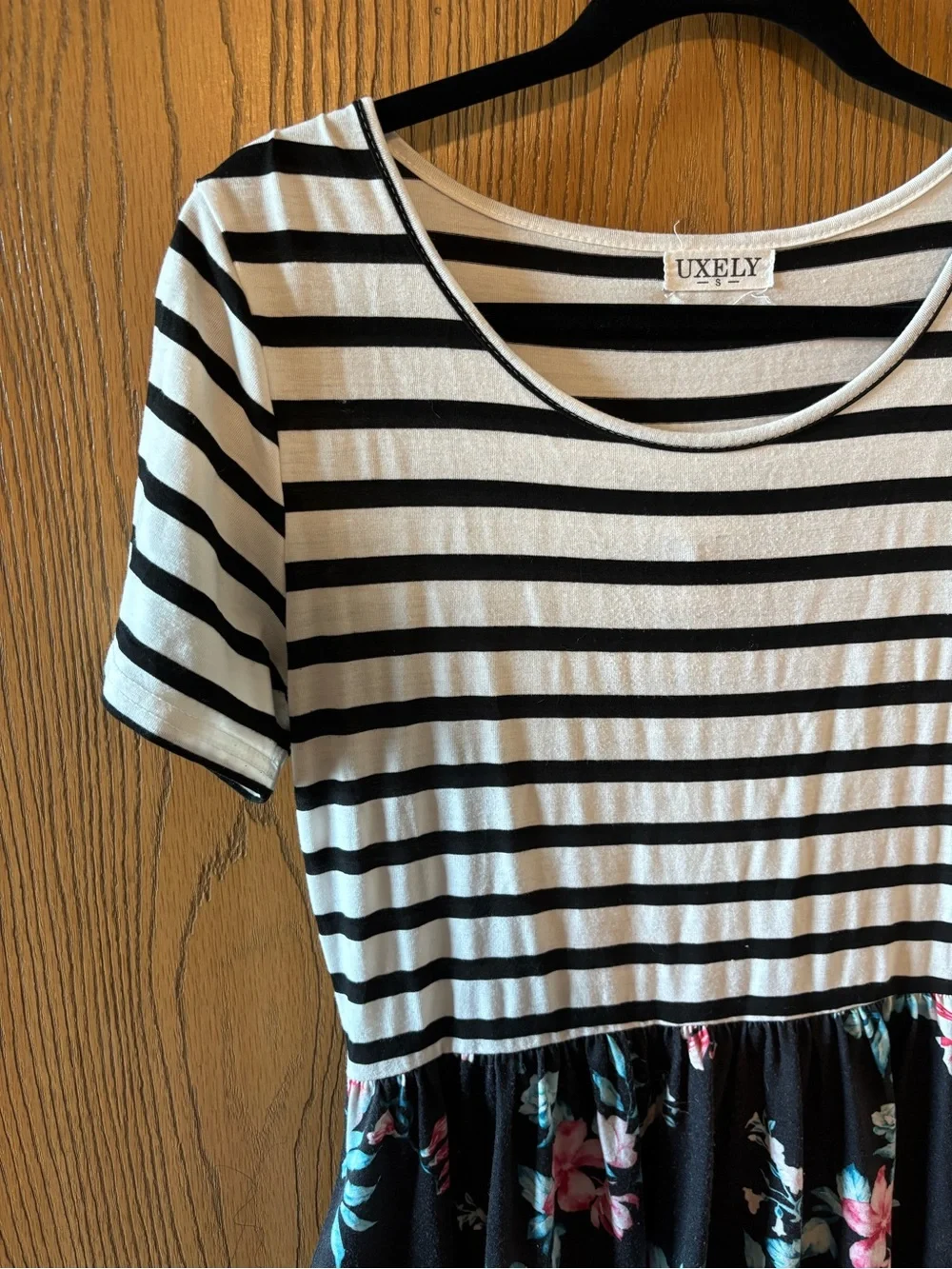 Black & White Striped Top - Floral Skirt - Casual Pocket Dress
